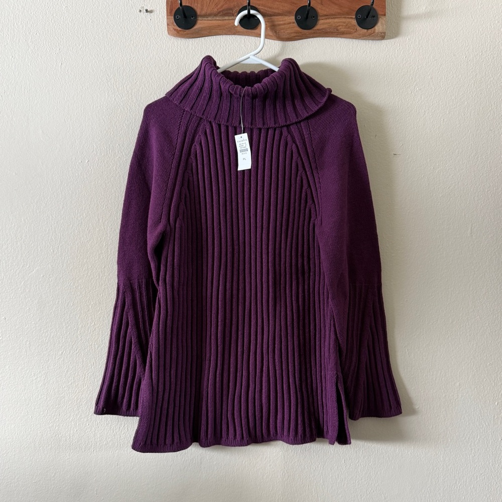 Talbots Chunky Ribbed Turtleneck Sweater Size L Petite NWT Purple Raglan Sleeve